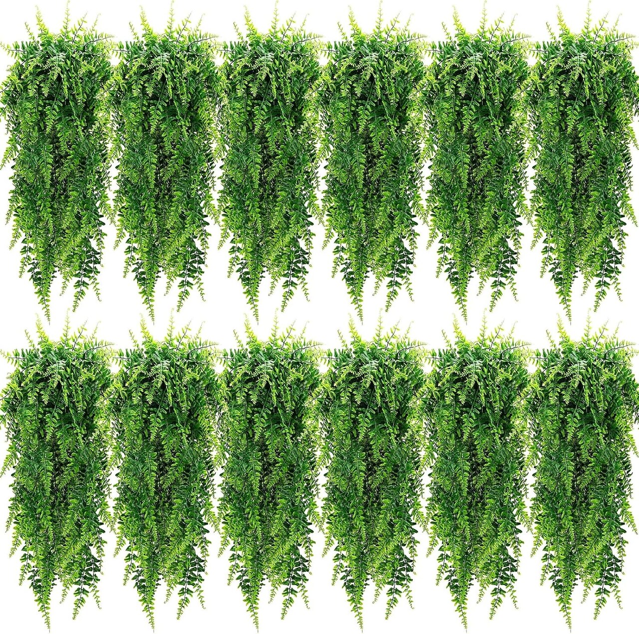 12 Pcs Artificial Hanging Plants 32 Inch Hanging Boston Ferns (Green) 14"D x 7"W x 7"H